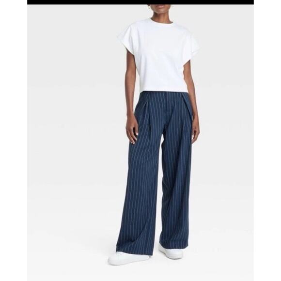 A New Day Navy Pinstripe Highest Rise Wide Leg Trousers Pants Women’s 2 NWT - Picture 1 of 7